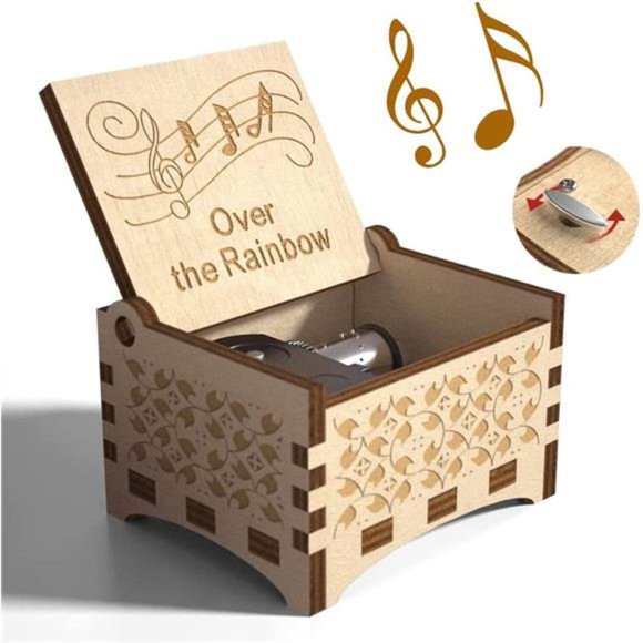 Over The Rainbow Music Box -Wind Engraved Music Cute Wood Box Best Gift - Picture 1 of 5